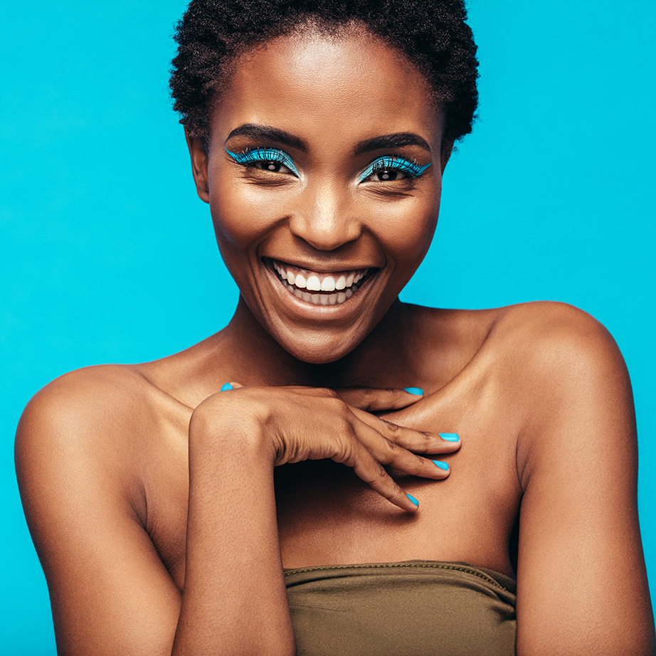 woman wearing blue eyeshadow